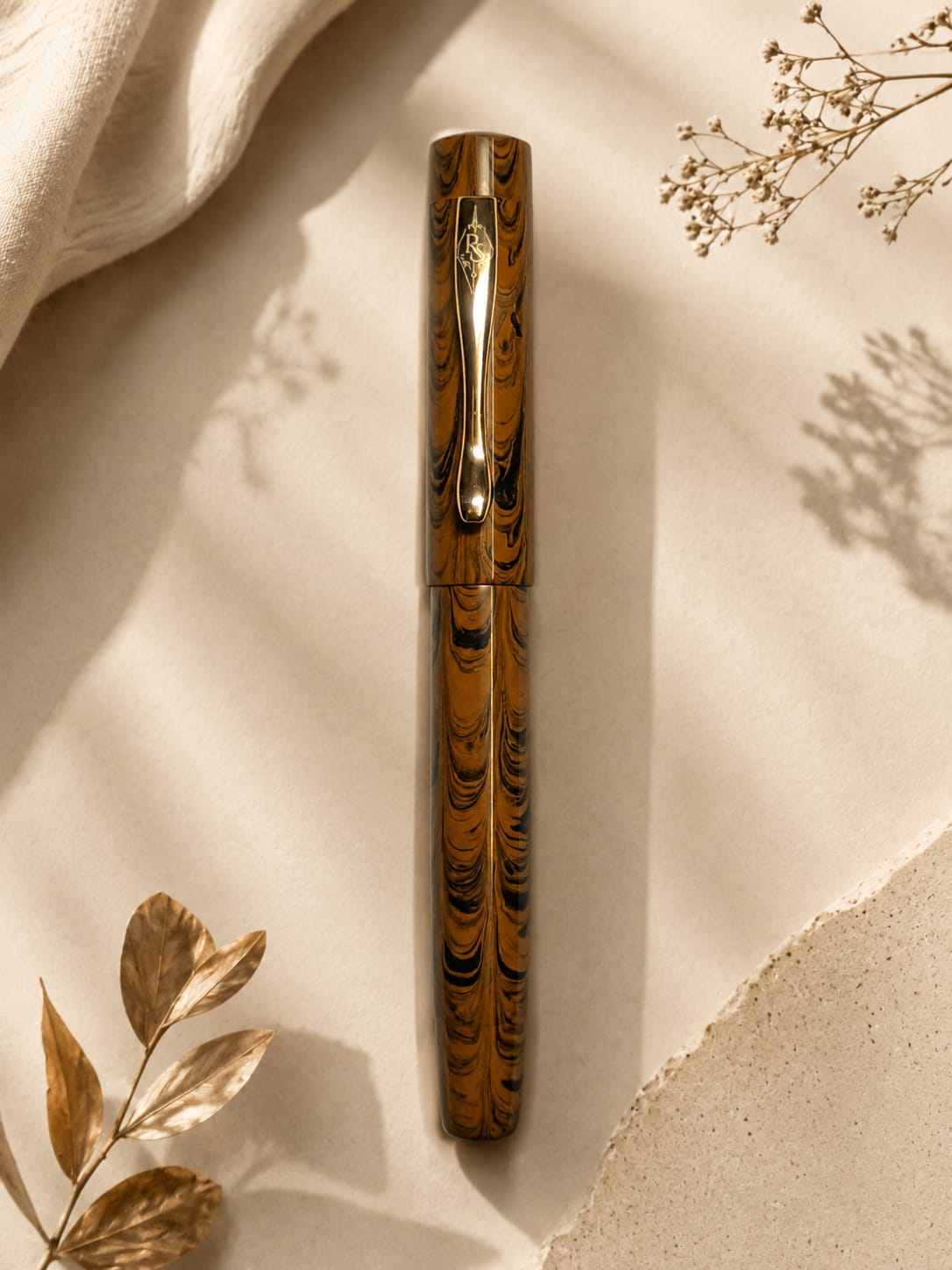 PRAVAH Swirl Collection Pen - Swirl Brown handcrafted ebonite fountain pen by RS Writing Instruments